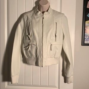 SUPER cute white leather aviator jacket!
